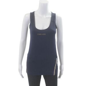 Fire + Ice Womens Scoop Neck Striped Floral Tank Top Navy Size S